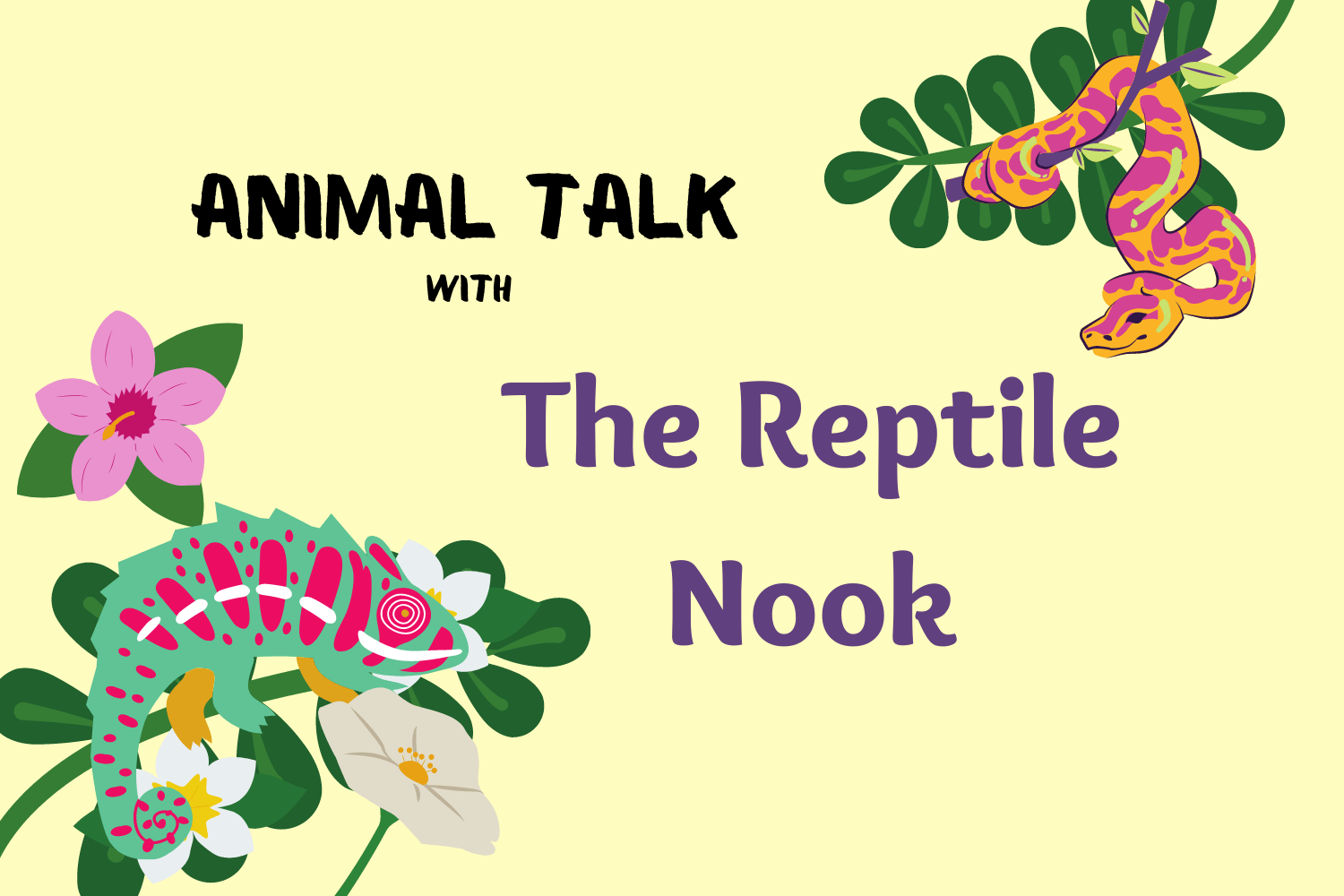 Image that says "Animal Talk with The Reptile Nook"